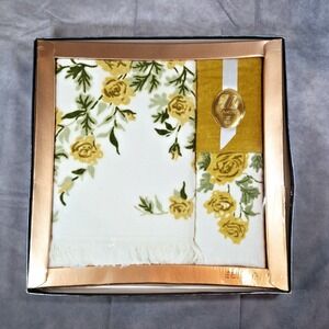 NIB Vintage 60s Martex Needle‎ Point Floral Towels Yellow White 2 Face 1 Bath